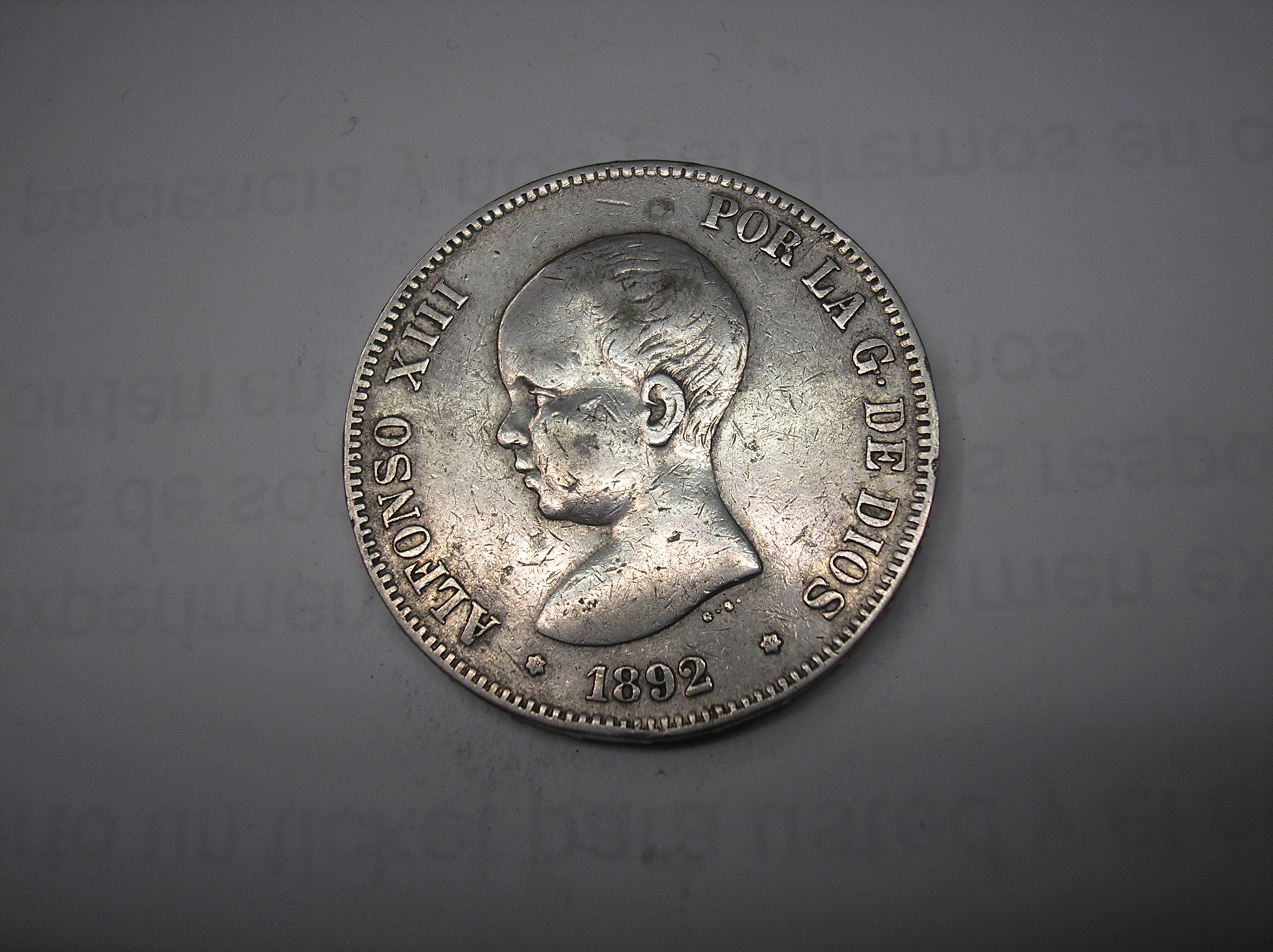 5 PESETAS DE PLATA DE 1892. 18-92   ALFONSO XIII