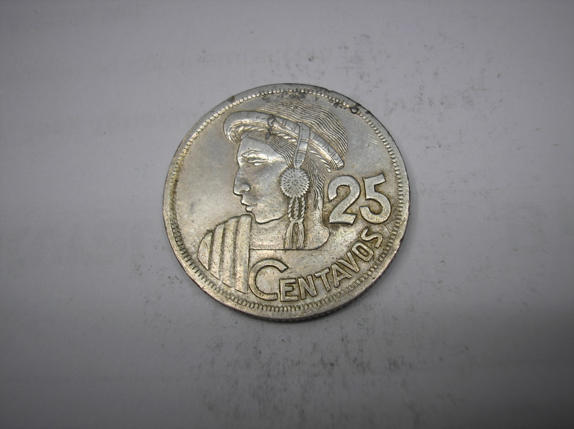 GUATEMALA, 25 CENTAVOS DE PLATA DE 1958. PESA 8,3 GRAMOS