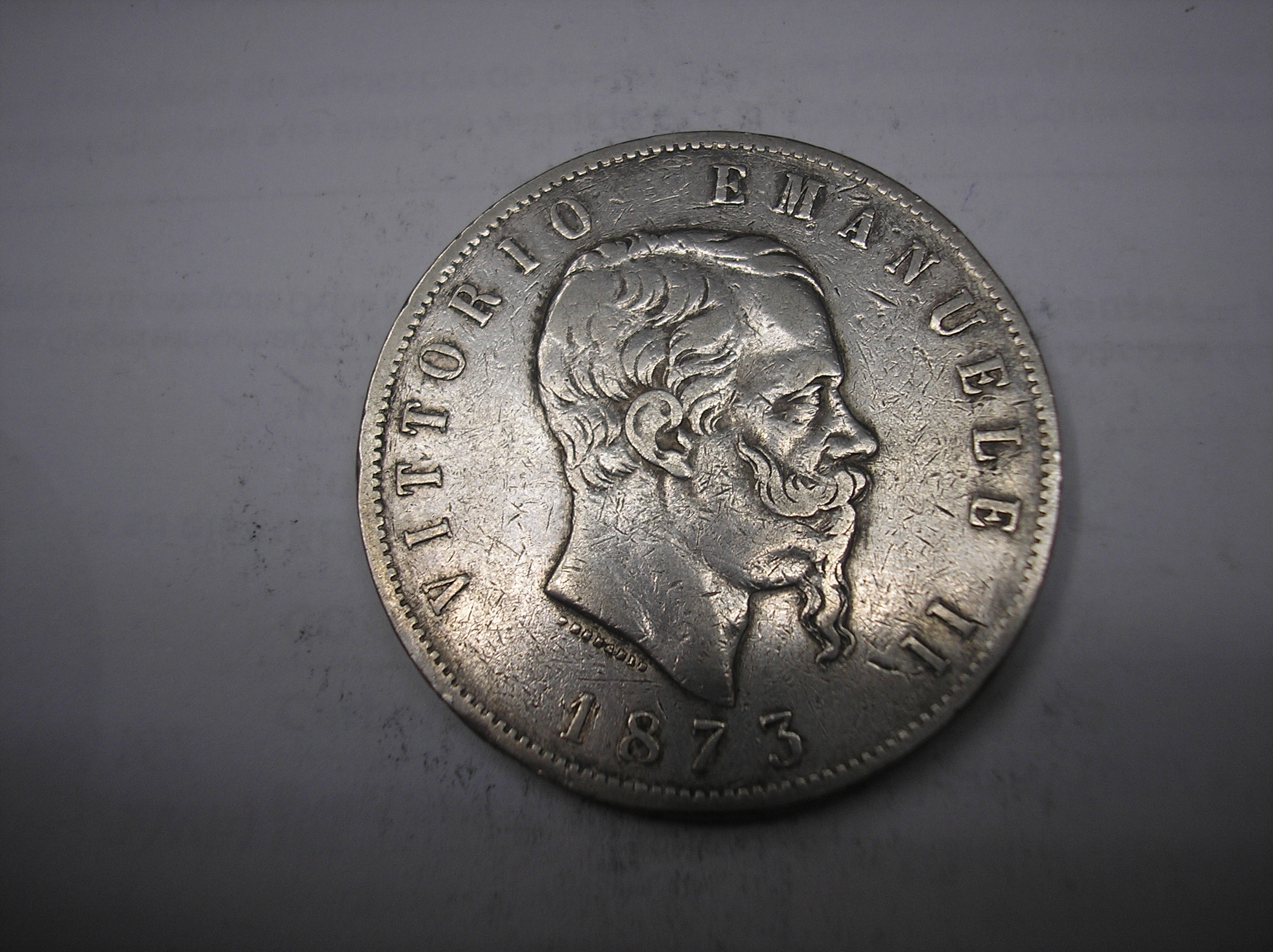 ITALIA, 5 LIRAS DE PLATA DE 1873 M