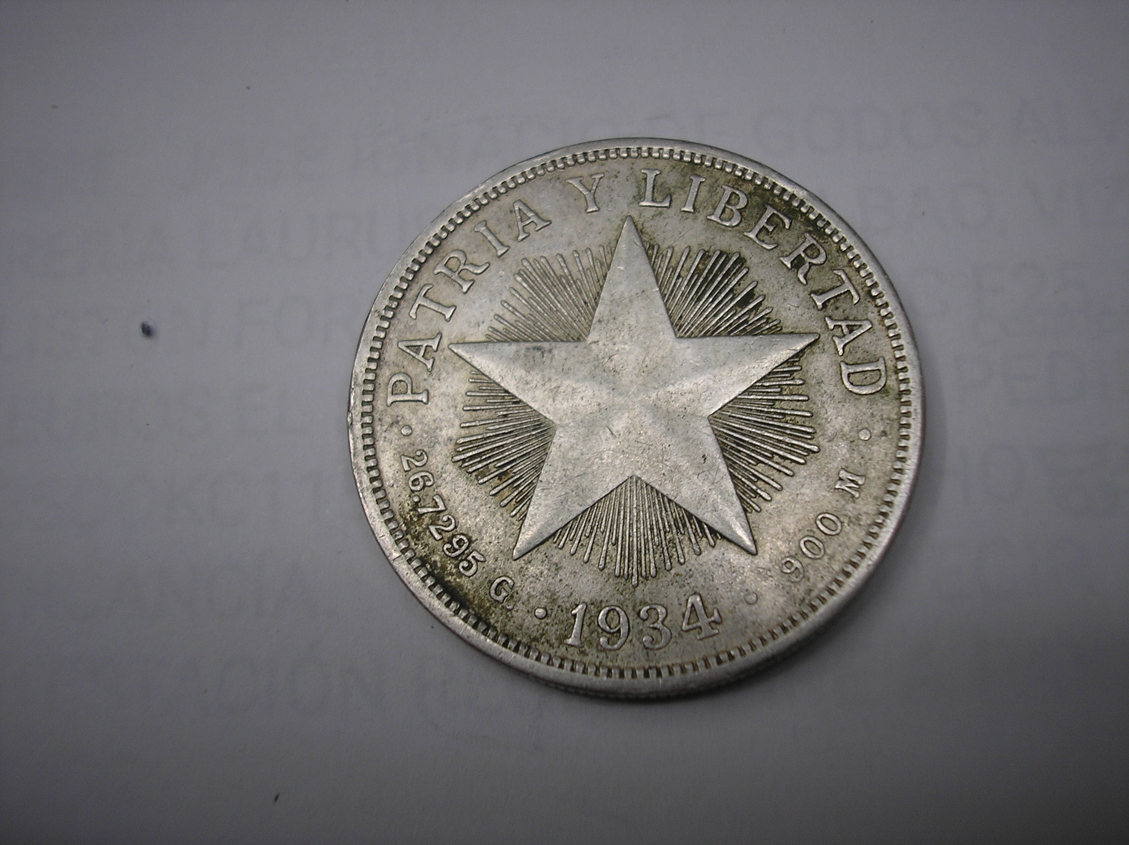 CUBA, 1 PESO DE PLATA DE 1934  .REPUBLICA