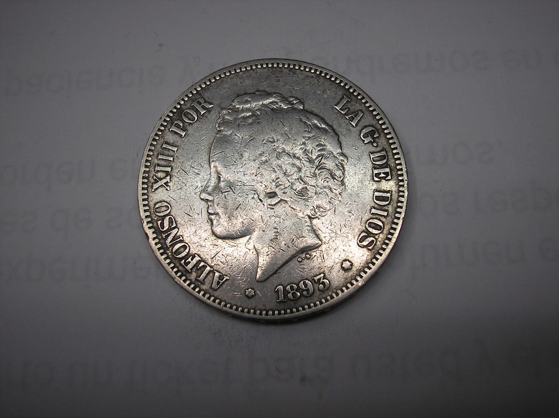 5 PESETAS DE PLATA DE 1893. -8 --.PGL  ALFONSO XIII