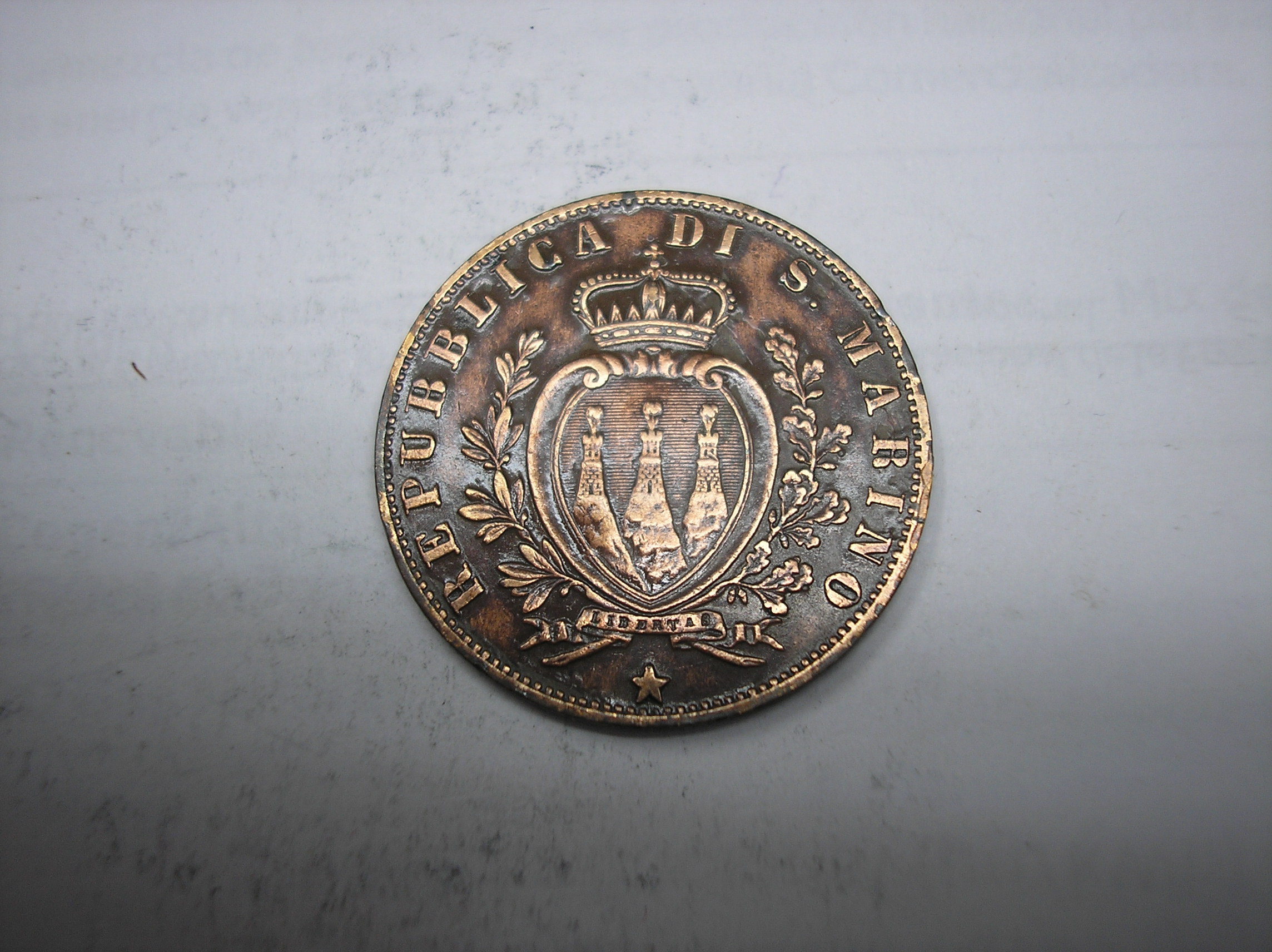 SAN MARINO, 5 CENTESIMOS DE METAL DE 1894