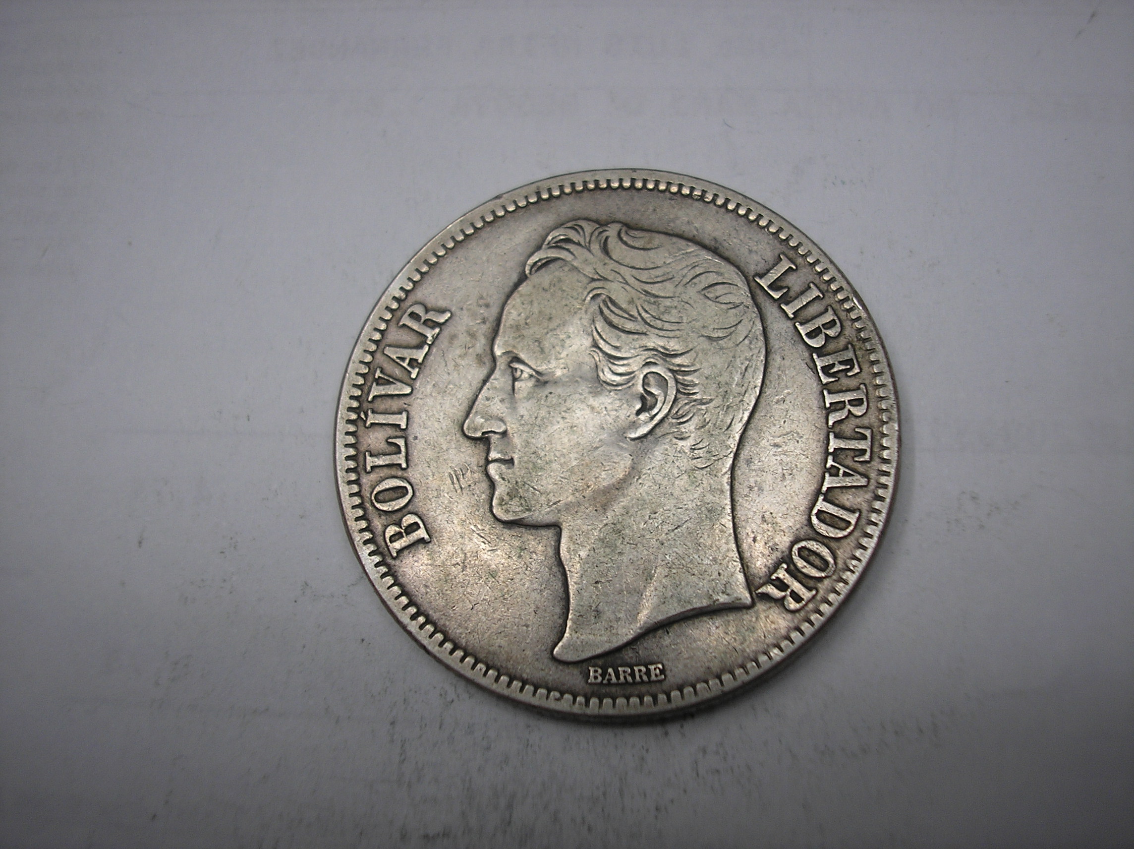 VENEZUELA, 5 BOLIVARES DE PLATA DE 1919