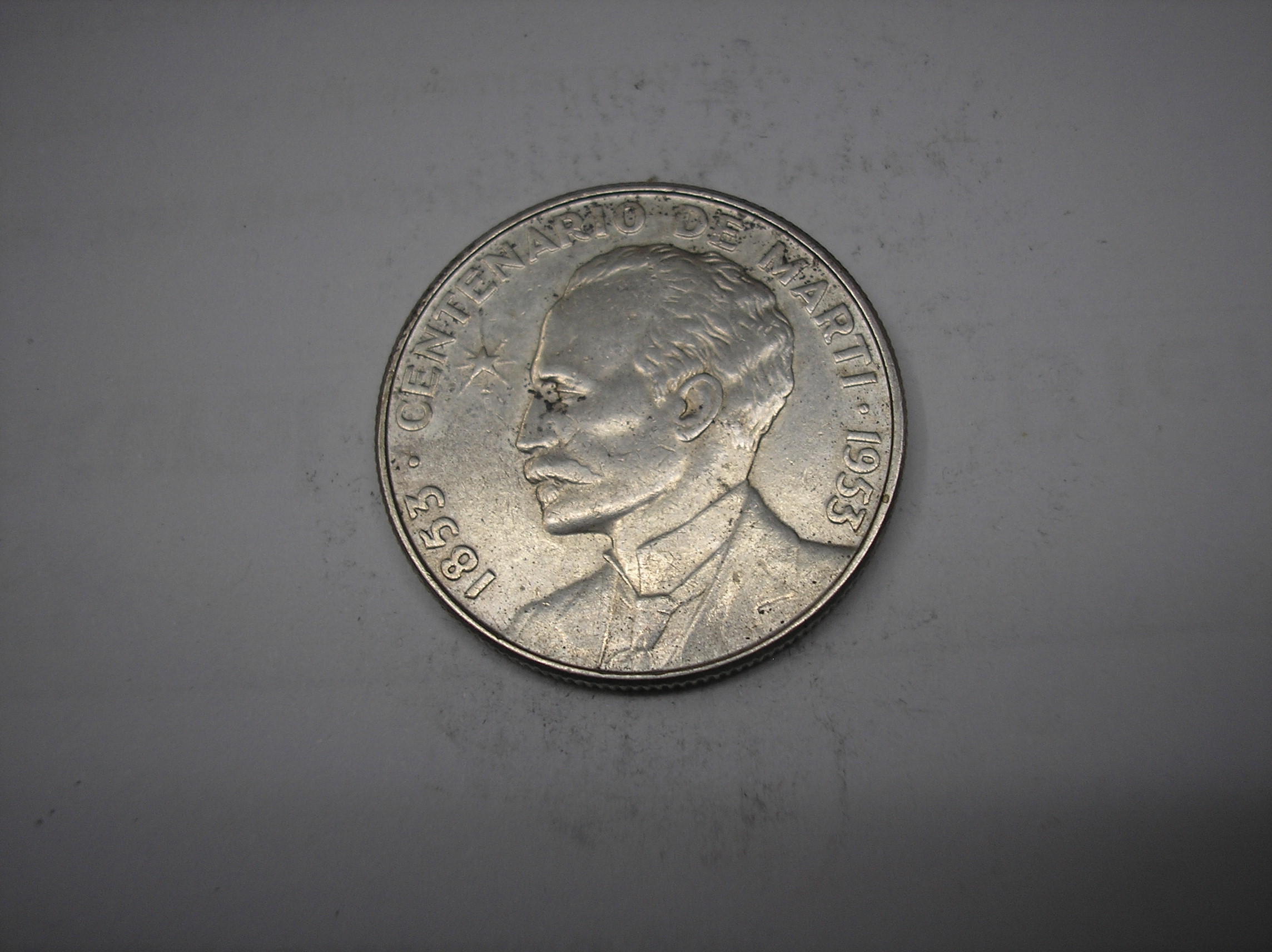 CUBA, 50 CENTAVOS DE PLATA DE 1953. ANIVERSARIO DE MARTI