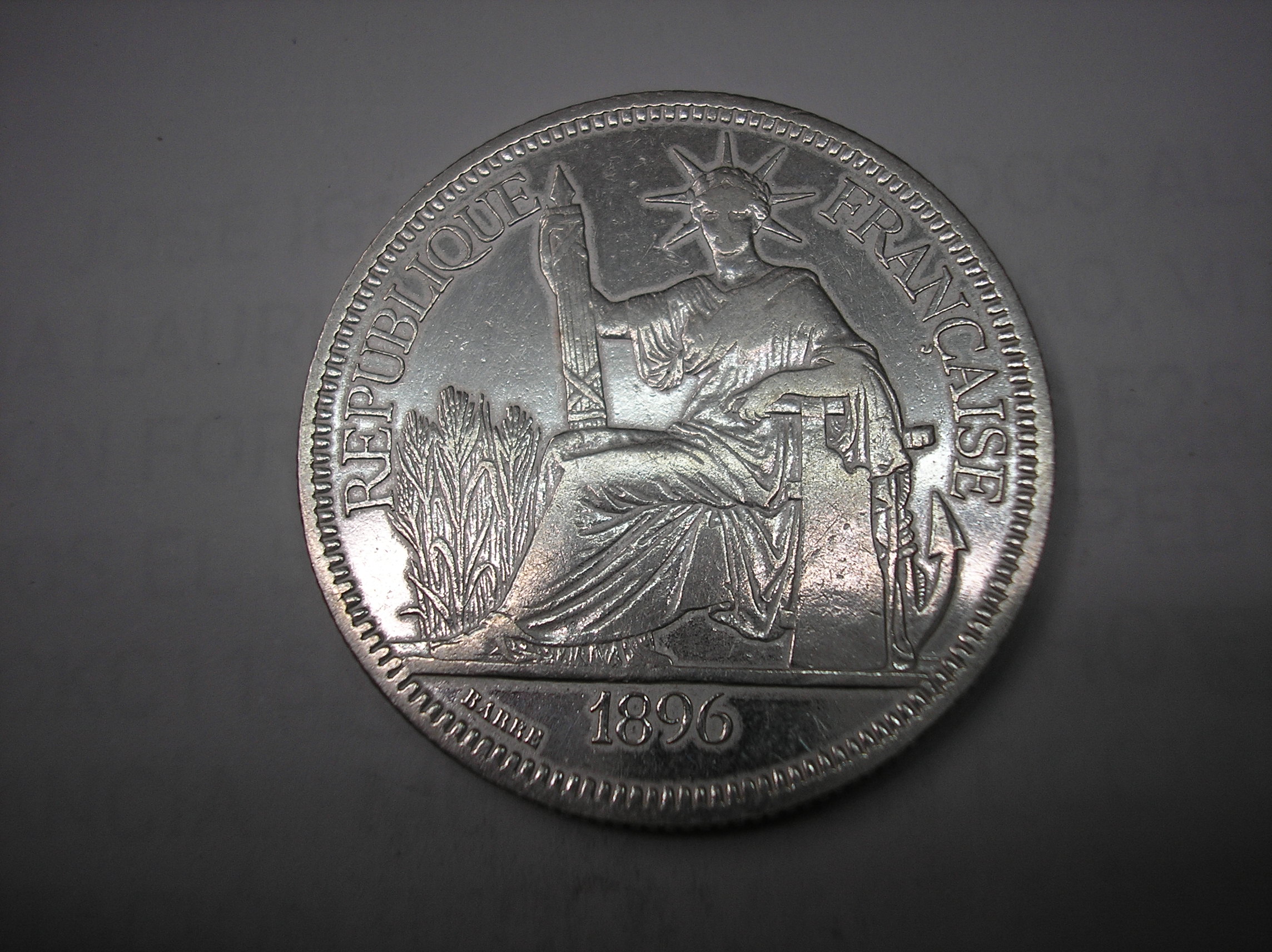 INDOCHINA, 1 PIASTRA DE PLATA DE 1896