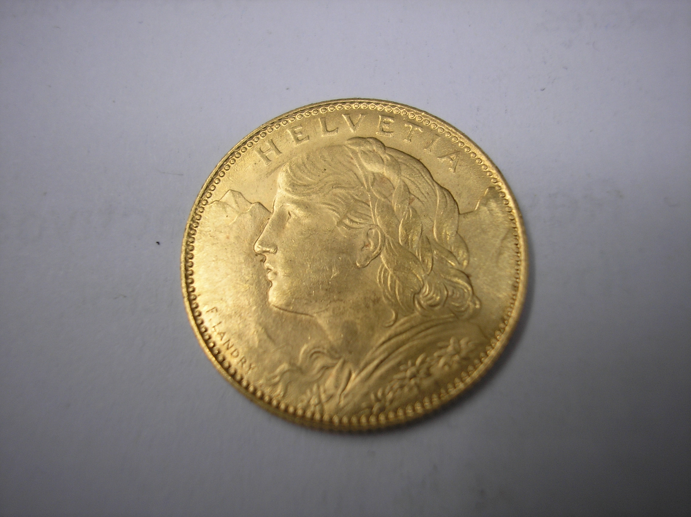SUIZA, 10 FRANCOS DE ORO DE 1922 B. BERNA