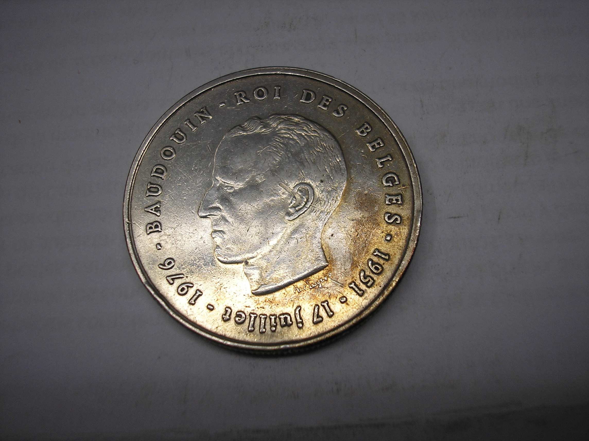 BELGICA, 250 FRANCOS DE PLATA DE 1976. REY BALDUINO