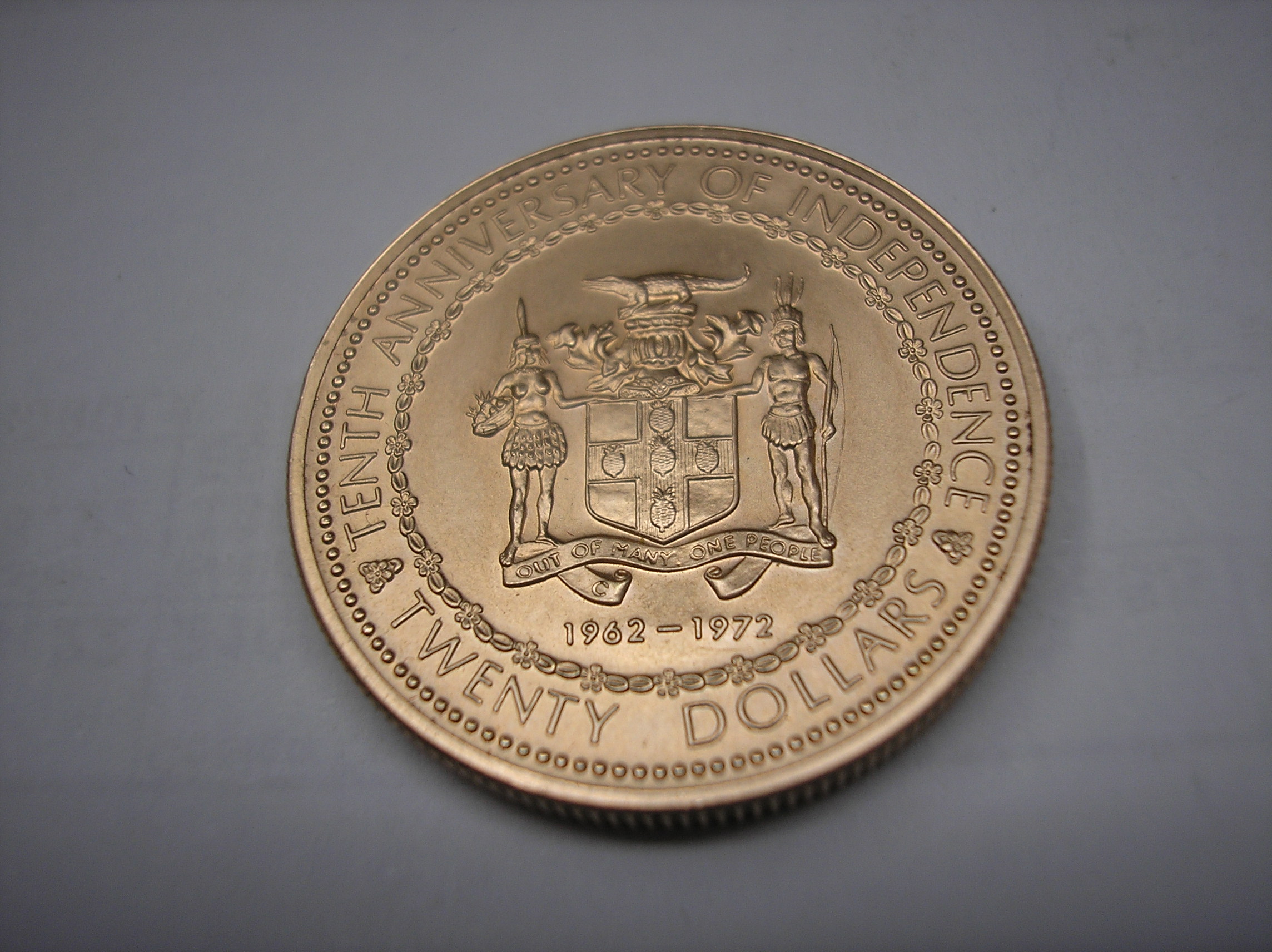 JAMAICA, 20 DOLARES DE ORO DE 1972. INDEPENDENCIA