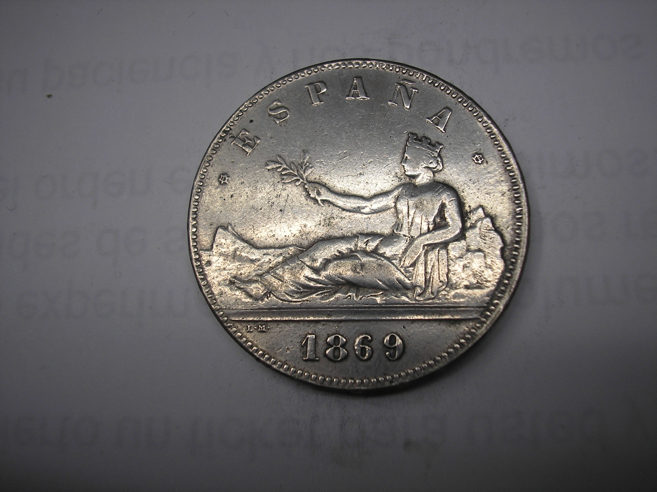 5 PESETAS DE PLATA DE 1869. 18-69. REPRODUCCI�N EN PLATA